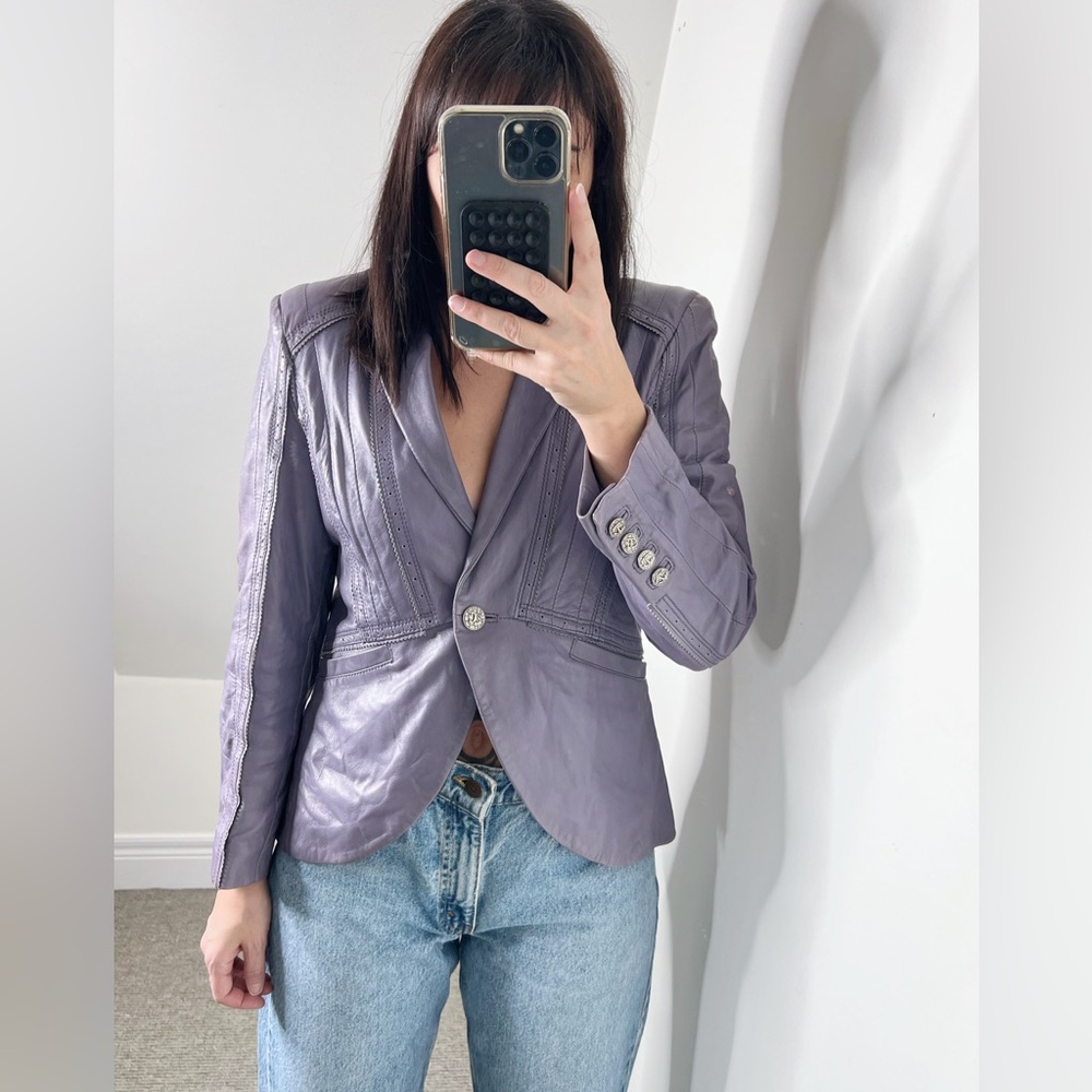 Y2K Roberto Cavalli purple leather jacket 44